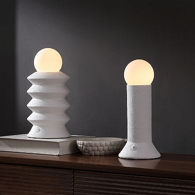 Soren 13" Modern Scandinavian Ceramic/Glass Geometric Integrated LED Table Lamp (Set of 2)