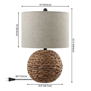 Camilo 21.5" Modern Coastal Woven Rattan Globe LED Table Lamp