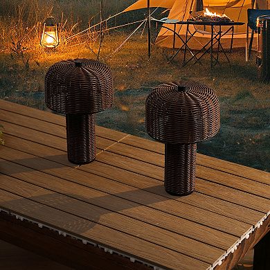 10" Indoor/Outdoor Faux Wicker Rechargeable/Cordless Dimmable Integrated LED Table Lamp (Set of 2)