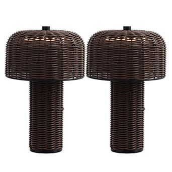 10" Indoor/Outdoor Faux Wicker Rechargeable/Cordless Dimmable Integrated LED Table Lamp (Set of 2)