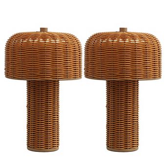 10" Indoor/Outdoor Faux Wicker Rechargeable/Cordless Dimmable Integrated LED Table Lamp (Set of 2)