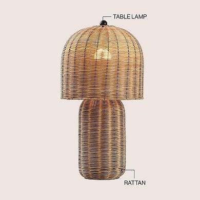 Minna 22.5" Modern Coastal Woven Rattan Arched LED Table Lamp