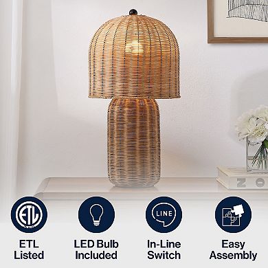 Minna 22.5" Modern Coastal Woven Rattan Arched LED Table Lamp