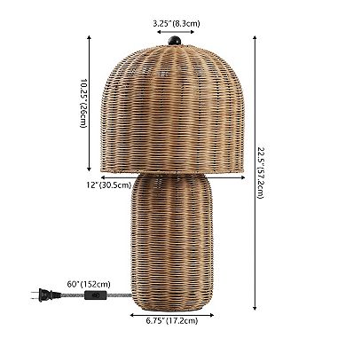 Minna 22.5" Modern Coastal Woven Rattan Arched LED Table Lamp