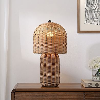 Minna 22.5" Modern Coastal Woven Rattan Arched LED Table Lamp