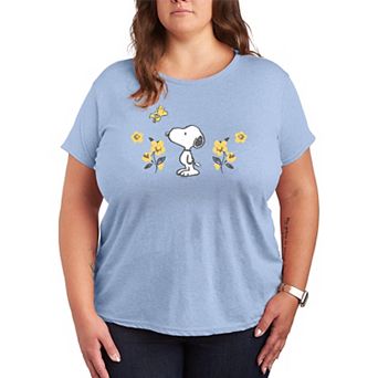 Plus Size Peanuts Snoopy & Woodstock Floral Graphic Tee