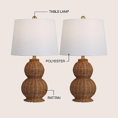 Millie 23" Modern Coastal Woven Rattan Gourd LED Table Lamp (Set of 2)