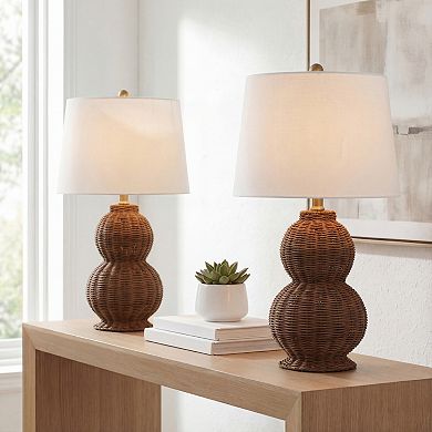 Millie 23" Modern Coastal Woven Rattan Gourd LED Table Lamp (Set of 2)