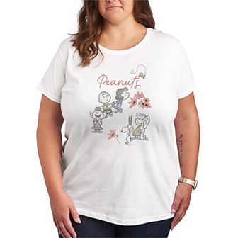 Plus Size Peanuts Group Flowers Vintage Graphic Tee