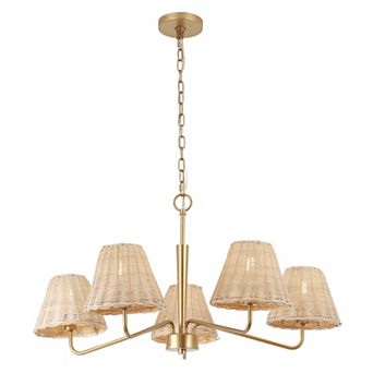 Libby 30" 5-Light Modern Coastal Sleek Woven Rattan/Iron LED Chandelier