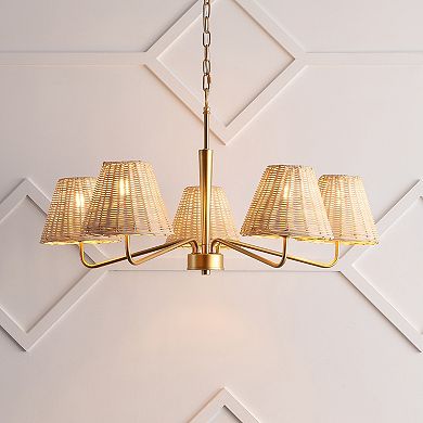 Libby 30" 5-Light Modern Coastal Sleek Woven Rattan/Iron LED Chandelier