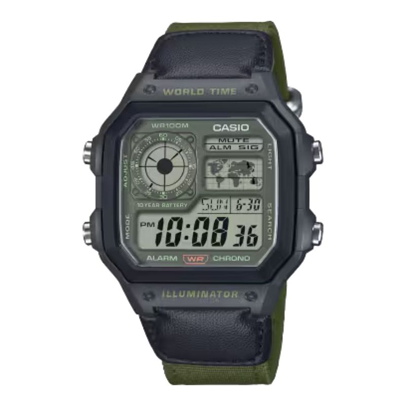 Casio Men's Digital World Map Watch - AE1200WHUB-8AV, 