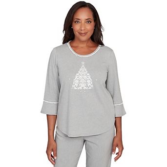 Petite Alfred Dunner Christmas Tree Embellished Knit Top