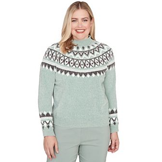 Petite Alfred Dunner Fair Isle Pattern Chenille Sweater