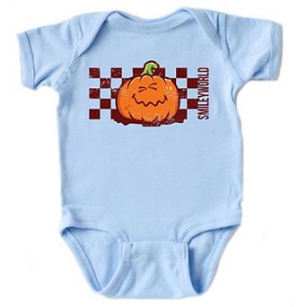 SmileyWorld Pumpkin Face Checkered - Baby Short Sleeve Graphic Bodysuit