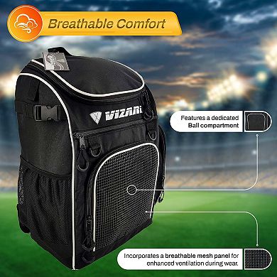Vizari Cambria Soccer Backpack With Vented Ball Pocket and Mesh Side Cargo Pocket for Adult and Teen