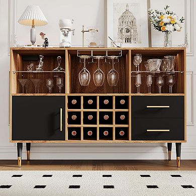 47"Wine Bar Cabinet, Liquor Coffee Bar Storage Cabinet Sideboard Buffet for Home Kitchen Dining Room