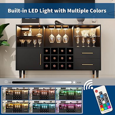 47"Wine Bar Cabinet, Liquor Coffee Bar Storage Cabinet Sideboard Buffet for Home Kitchen Dining Room