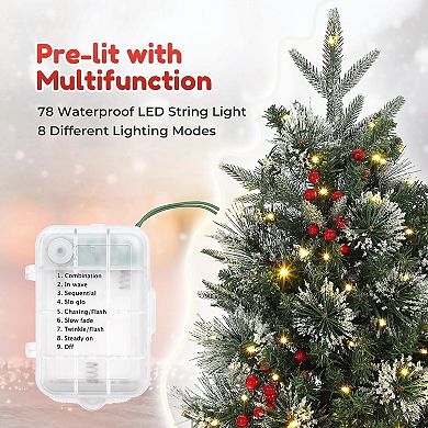 3FT Christmas Tree with 78 Light,Pre-Lit Artificial Mini Christmas Tree with 8 Mode & Sleigh Base