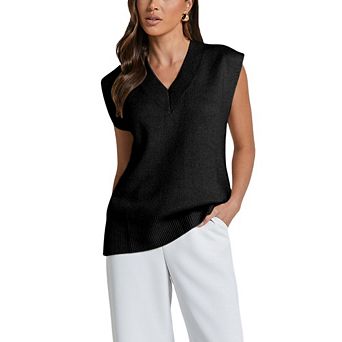 Sweater Vest Women Sleeveless V Neck Oversized Pullover Knitted Tops Fall Casual Loose Outfits