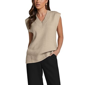 Sweater Vest Women Sleeveless V Neck Oversized Pullover Knitted Tops Fall Casual Loose Outfits