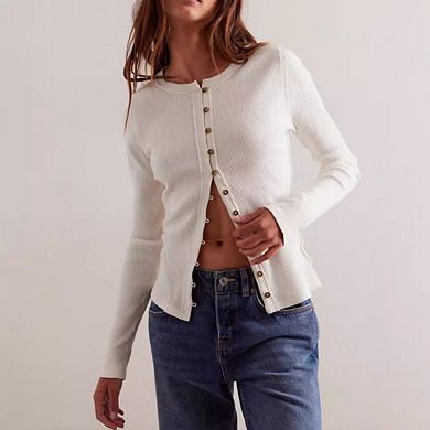 Womens Slim Fitted Cardigan Long Sleeve Y2K Ribbed Tops Button Down Shirts