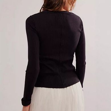 Womens Slim Fitted Cardigan Long Sleeve Y2K Ribbed Tops Button Down Shirts