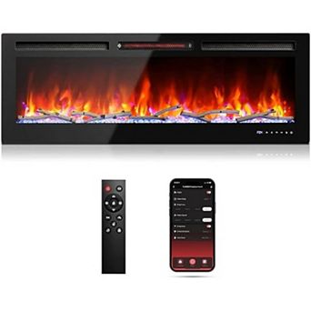72" Smart WiFi Electric Fireplace Heater, Recessed, Wall Mounted with Remote Control, 12 Flame Color