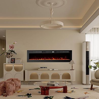 60" Electric Fireplace in-Wall Recessed&Wall Mounted with Remote Control 12 Realistic 3D Flame Color
