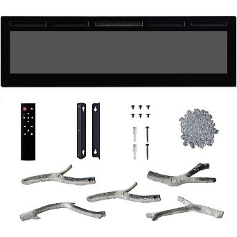50" Smart Electric Fireplace,WiFi & Alexa Enabled, Remote Control, Wall Mount/Recessed Insert, Black