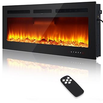 50" Electric Fireplace in-Wall Recessed&Wall Mounted with Remote Control,12 Realistic 3D Flame Color