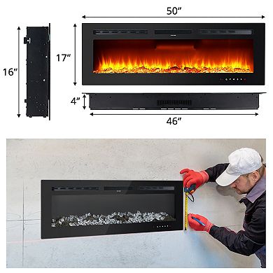 50" Electric Fireplace in-Wall Recessed&Wall Mounted with Remote Control,12 Realistic 3D Flame Color