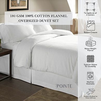 Pointehaven Brushed Cotton Flannel Oversized Duvet Cover Set with Shams