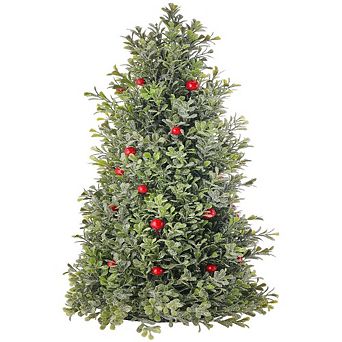 18" Frosted Mica Waterproof Berry and Boxwood Cone Tree, Elegant Christmas Decoration