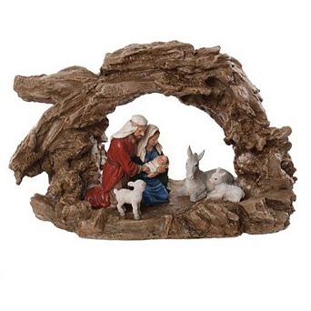 11" Resin Holy Family with Animals and Rock Crèche Elegant Christmas Nativity Scene Decoration