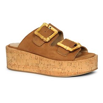 Corkie Wedge Cork Sandals With Double Suede Strap