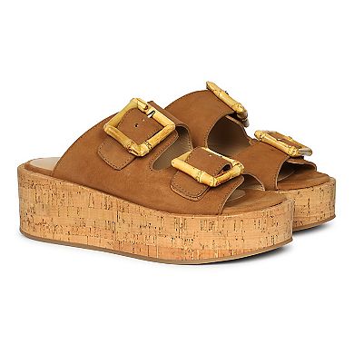 Corkie Wedge Cork Sandals With Double Suede Strap