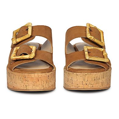 Corkie Wedge Cork Sandals With Double Suede Strap