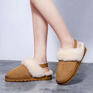 Women's Shearling and Suede Clog Slippers CY2468
