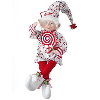 17-Inch Bendable Fabric Candy Cane Elf: Flexible Holiday Decoration for Festive Cheer