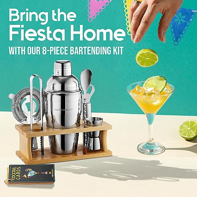 Modern Mixology Bartender Kit - 8-Piece Cocktail Shaker Set with Wood Stand