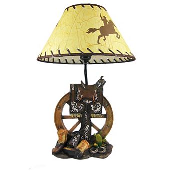 Western Saddle Table Lamp W/ Cowboy Print Shade