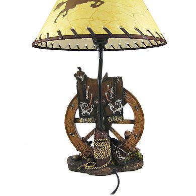 Western Saddle Table Lamp W/ Cowboy Print Shade