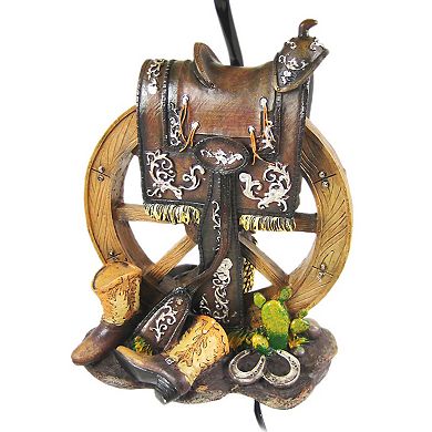 Western Saddle Table Lamp W/ Cowboy Print Shade