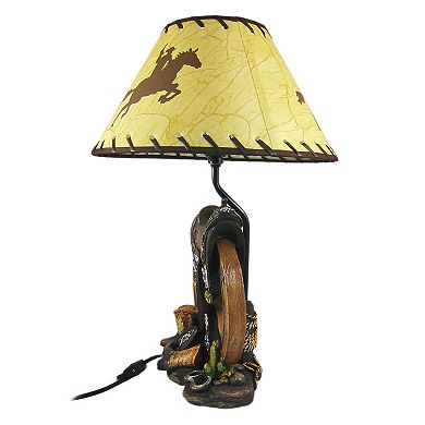 Western Saddle Table Lamp W/ Cowboy Print Shade