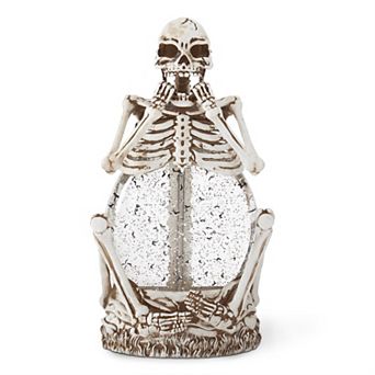 11.25" Halloween Water Globe Spinning LED Skeleton