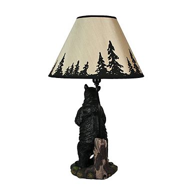 Standing Grizzly Bear Table Resin Lamp with Silhouette Forest Shade