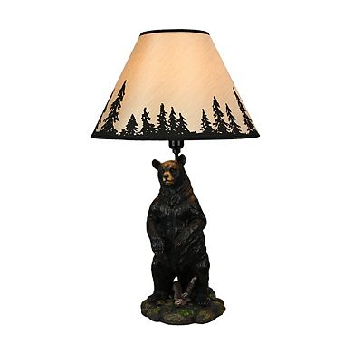 Standing Grizzly Bear Table Resin Lamp with Silhouette Forest Shade