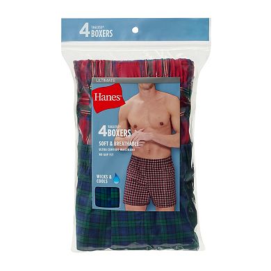 Men's Hanes Ultimate® 4-Pack Cotton-Blend Tartan Plaid Boxers