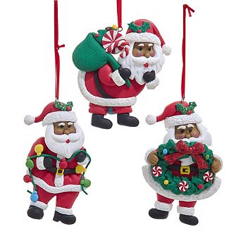 3.9" African American Santa Ornaments Set of 3 Assorted Christmas Decorations